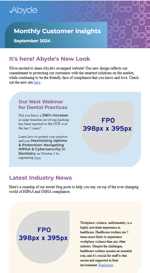 Abyde customer insights email, desktop view