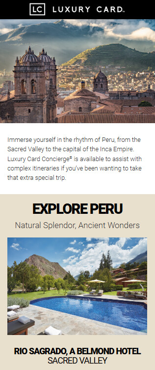 Luxury Card monthly cardmember newsletter, mobile view
