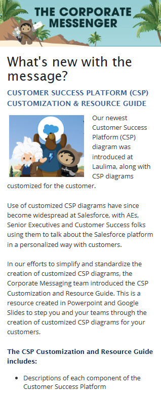 Salesforce employee newsletter, mobile view