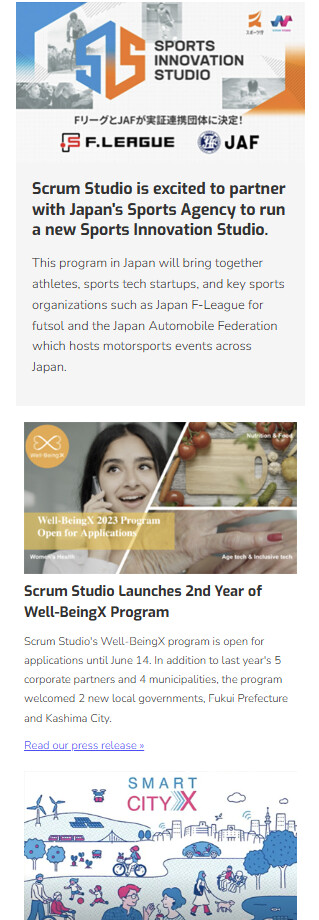 Scrum Ventures investor newsletter redesign, mobile view