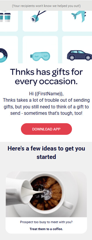 Thnks corporate gifting email campaign, mobile view