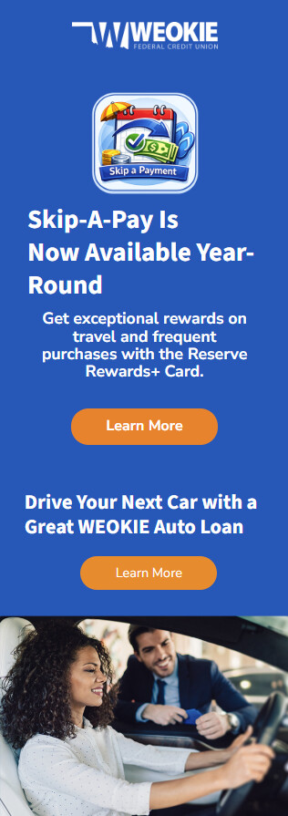 WEOKIE Federal Credit Union modular email design, mobile view