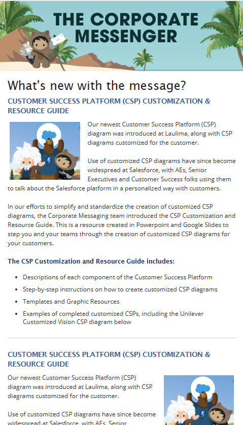 Salesforce employee newsletter, desktop view