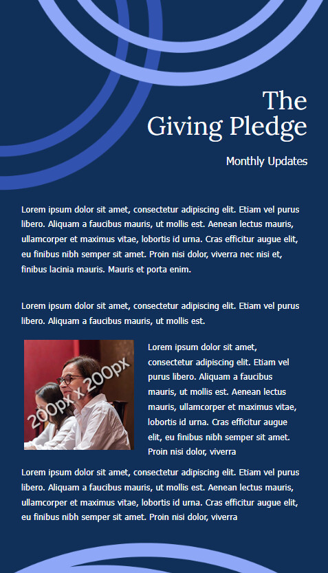 The Giving Pledge quarterly newsletter email, desktop view