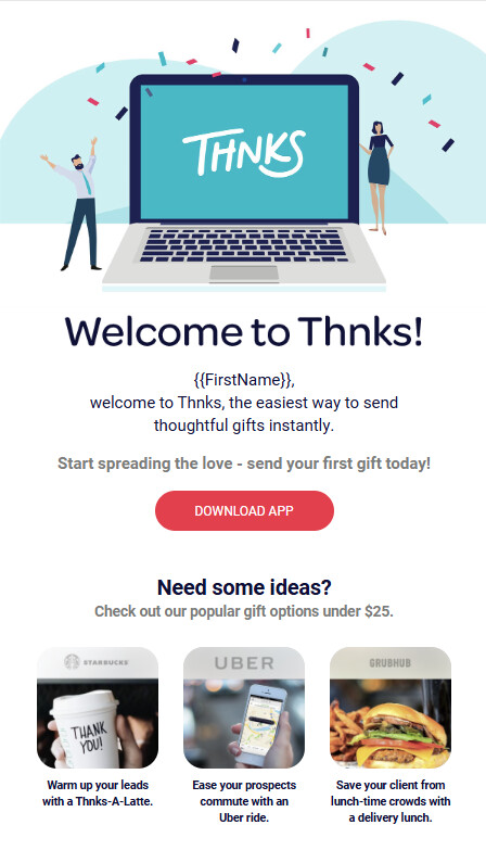 Thnks corporate gifting email campaign, desktop view